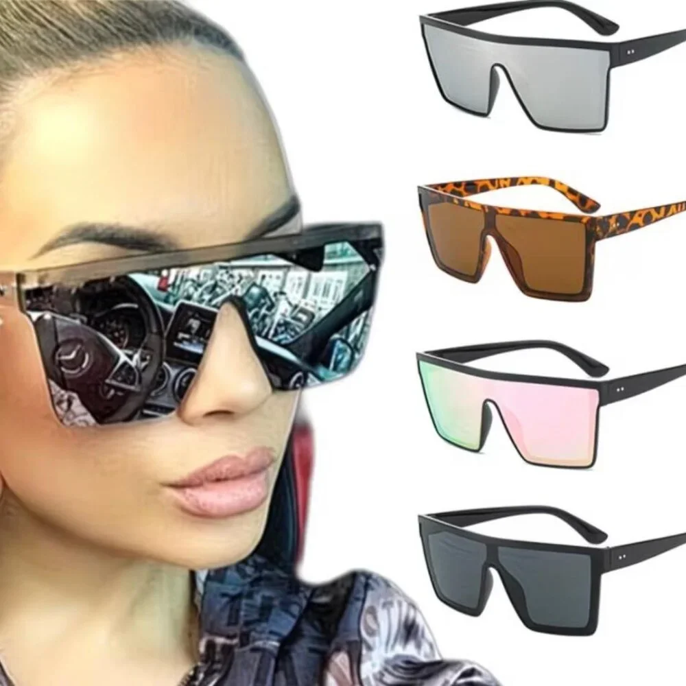 NEW -Flat Top Shield Sunglasses Square Mirror Rimless Glasses for UNISEX - Black